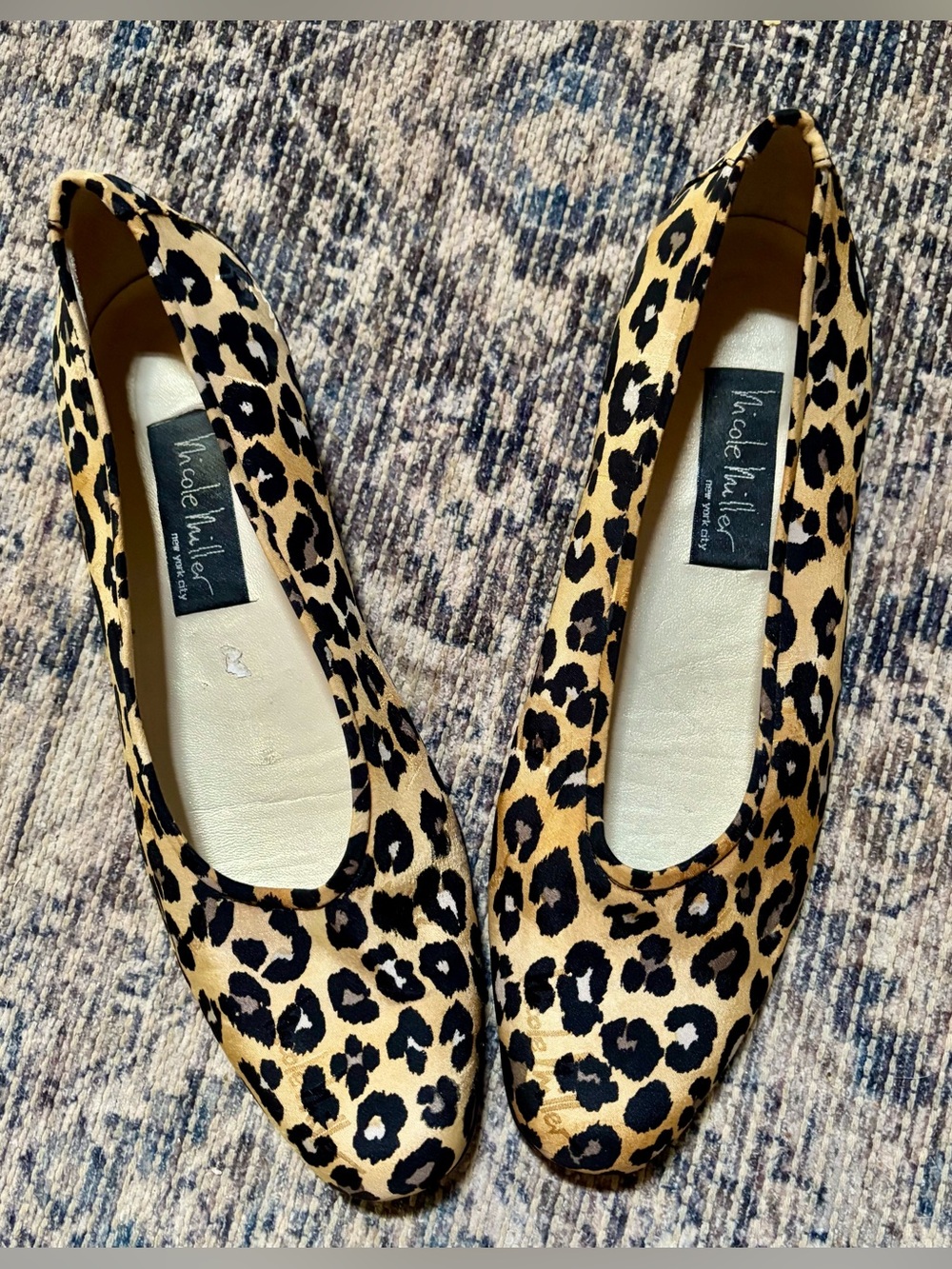 Nicole Miller New York Leopard Logo Jacquard Satin Ballet Flats Made in Italy 9M